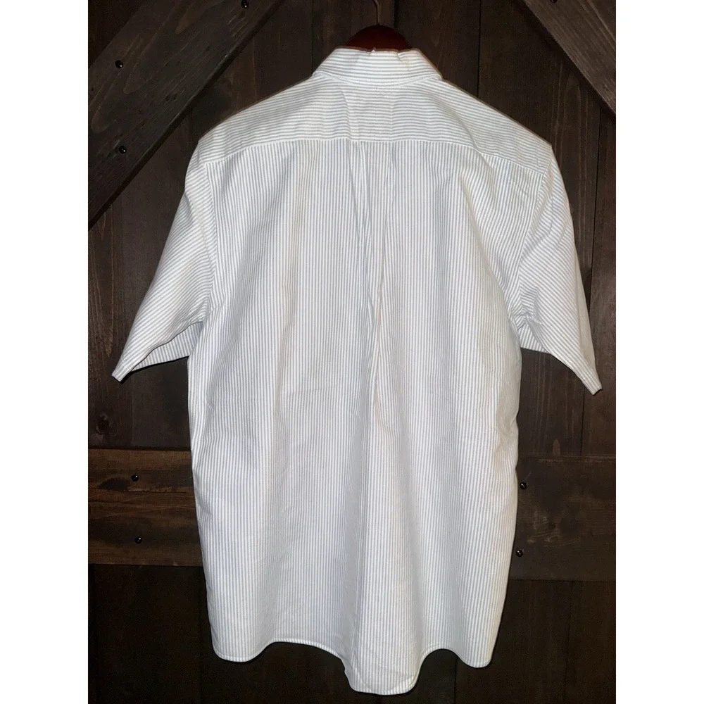 LL Bean 15.5‎ Reg Wrinkle Resistant Blue White Striped Button Down S/S Shirt